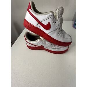 Kids Youth Air Force Ones Size 2y Red and White NO LACES NEEDS CLEANING